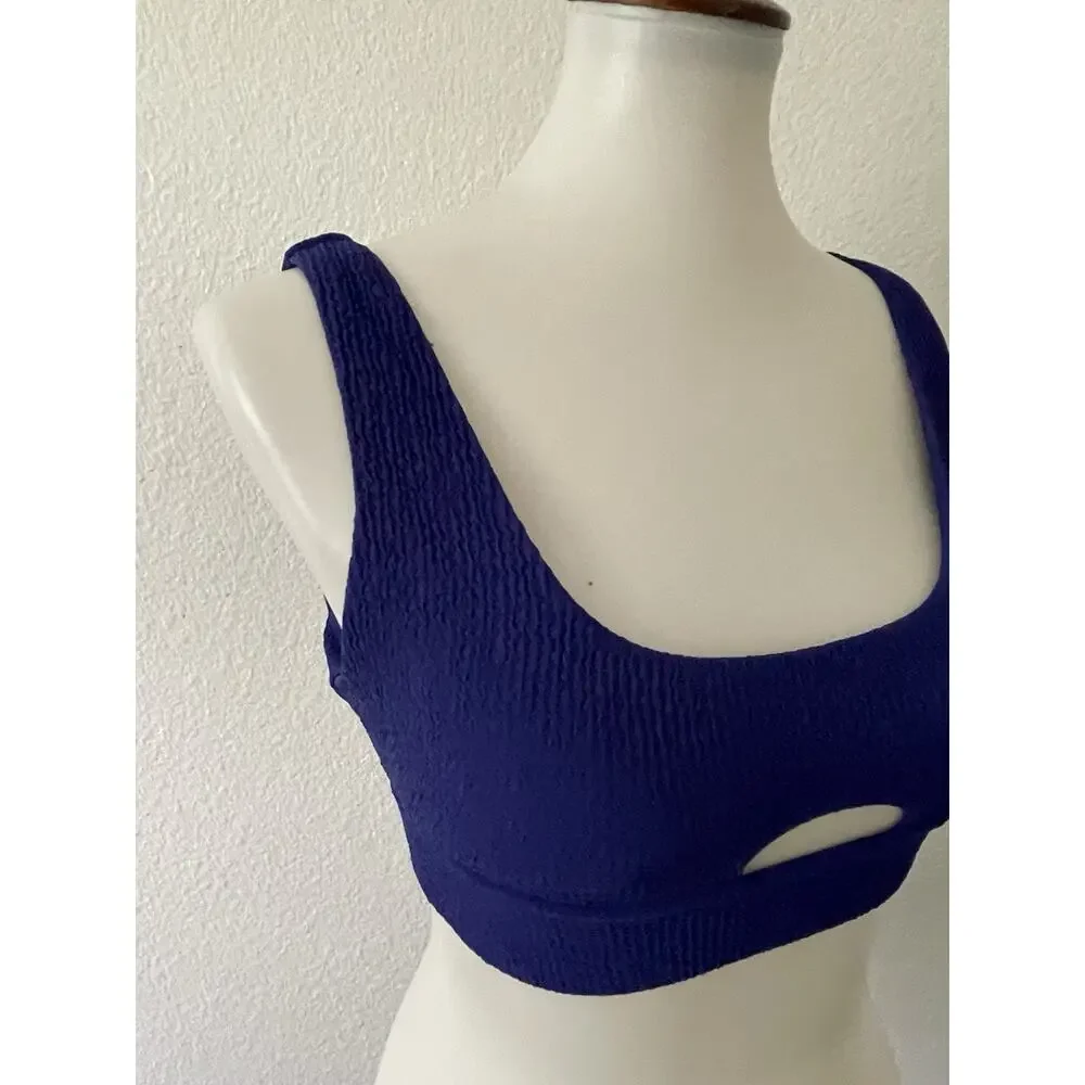 Calia Swim Bikini Top Keyhole Cut Out Textured Swimwear Indigo